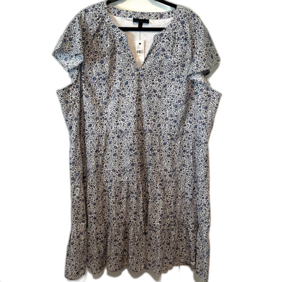 NWT Lane Bryant White and‎ Blue Cotton Floral Dress in Size 24 - Picture 1 of 11